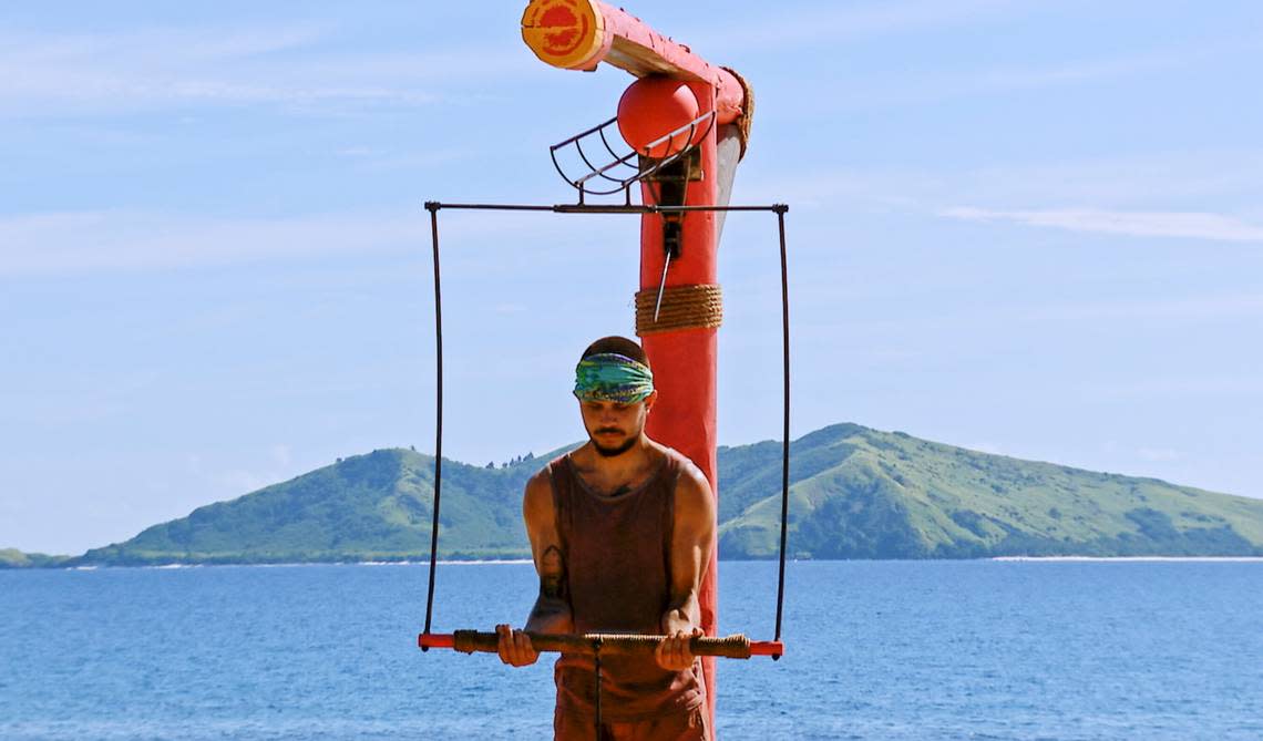 Jesse Lopez of Durham, N.C., appeared in CBS’s reality competition, “Survivor.” He takes part in a challenge on the Nov. 16, 2022 episode.