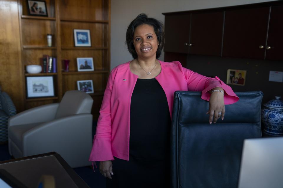 Chiquita Brooks-LaSure, the Administrator for the Centers of Medicare and Medicaid Services, poses for a photograph in her office.