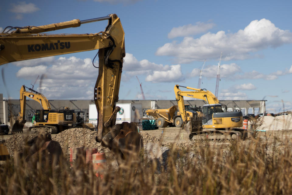 Ultium, a company that will mass produce battery cells for electric vehicles, is under construction in Lordstown, Ohio, on October 16, 2020. - Workers at the General Motors factory in Lordstown, Ohio, listened when US President Donald Trump said companies would soon be booming. But two years after that 2017 speech, the plant closed. GM's shuttering of the factory was a blow to the Mahoning Valley region of the swing state crucial to the November 3 presidential election, which has dealt with a declining manufacturing industry for decades and, like all parts of the US, is now menaced by the coronavirus. (Photo by MEGAN JELINGER / AFP) (Photo by MEGAN JELINGER/AFP via Getty Images)