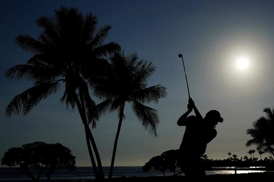 Matt Kuchar plays his shot from the 17th tee during the third round of the Sony Open golf tournament, Saturday, Jan. 15, 2022, at Waialae Country Club in Honolulu. (AP Photo/Matt York)