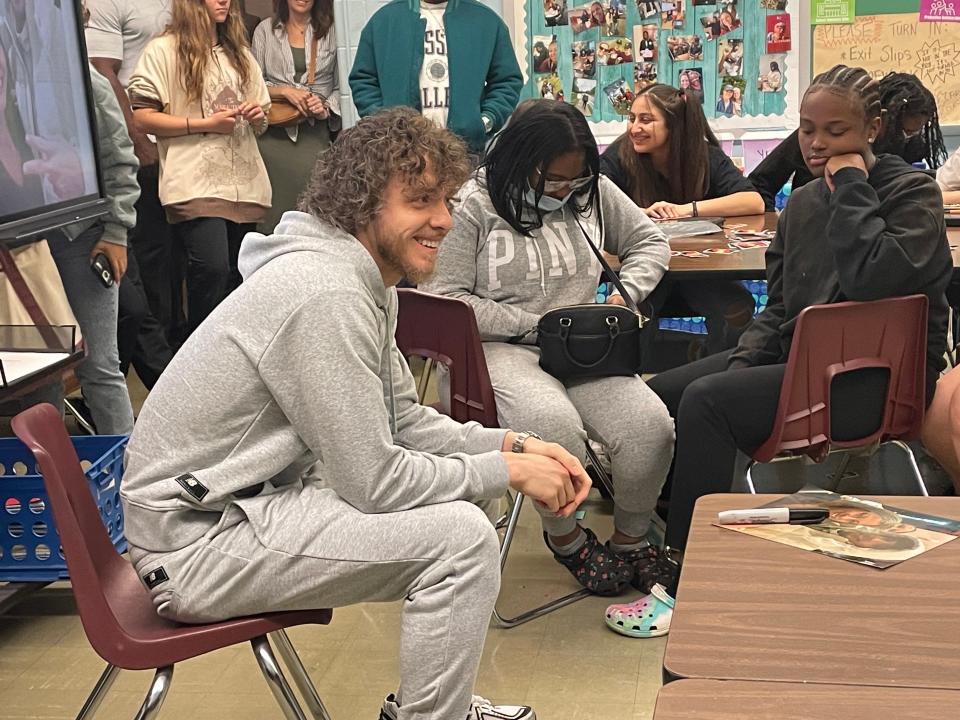 Jack Harlow during his visit to Highland Middle School where he used to be a student.