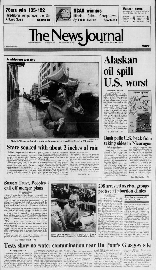 Front page of The News Journal from March 25, 1989.