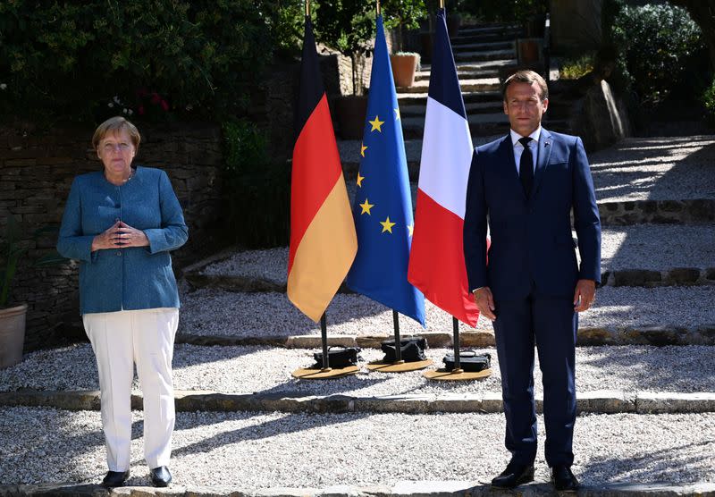 French President Emmanuel Macron and German Chancellor Angela Merkel meet at Fort de Bregancon