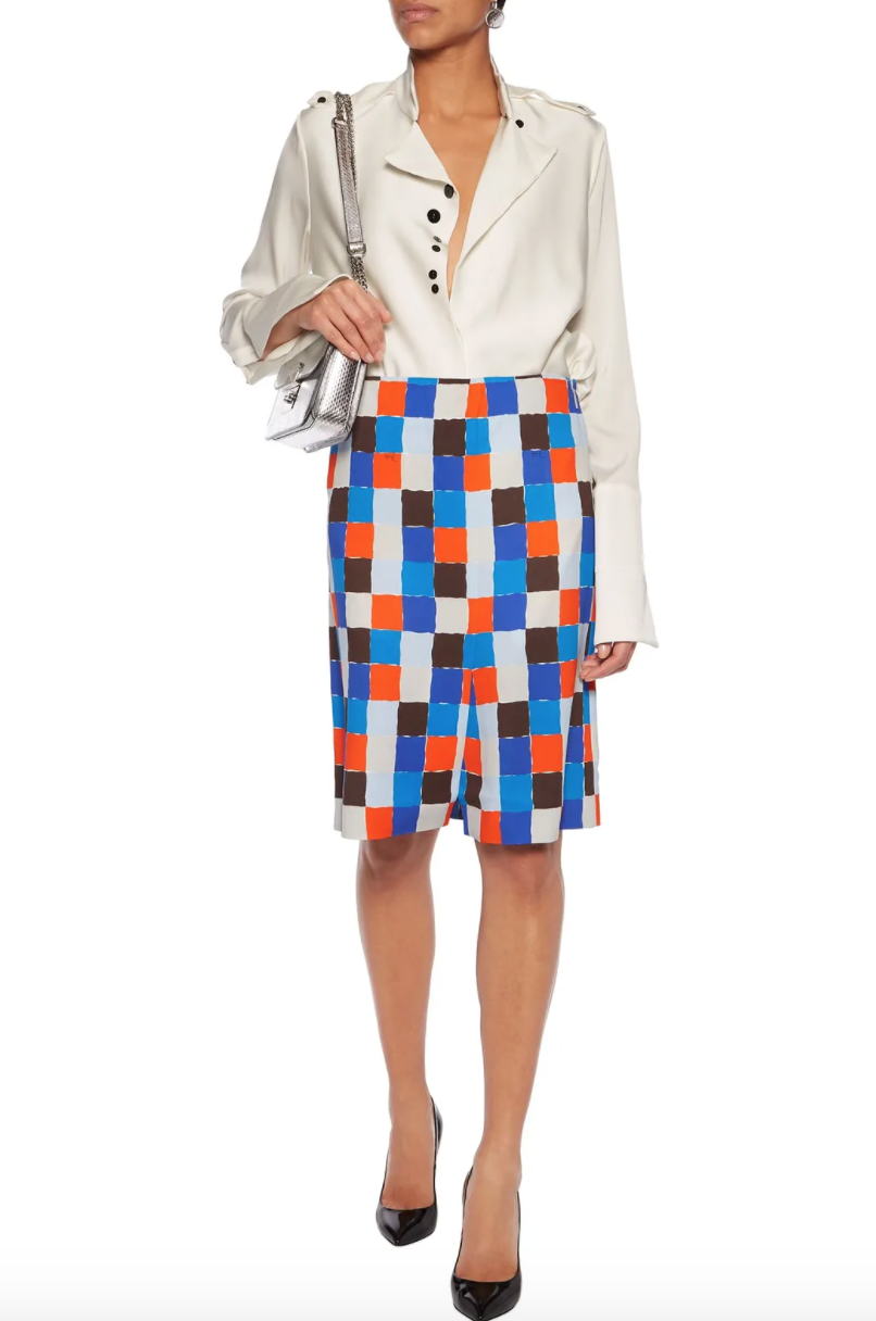 Checked crepe pencil skirt