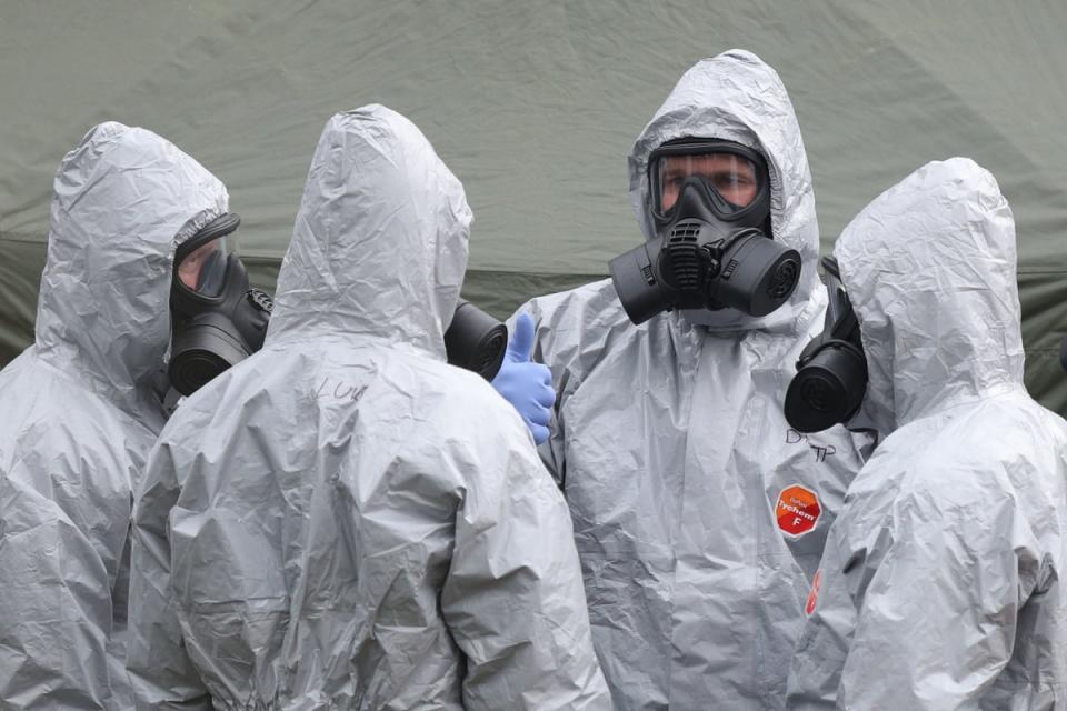 Military personnel in Salisbury investigate the poisoning of former Russian agent Sergei Skripal and his daughter Yulia in 2018 (PA)
