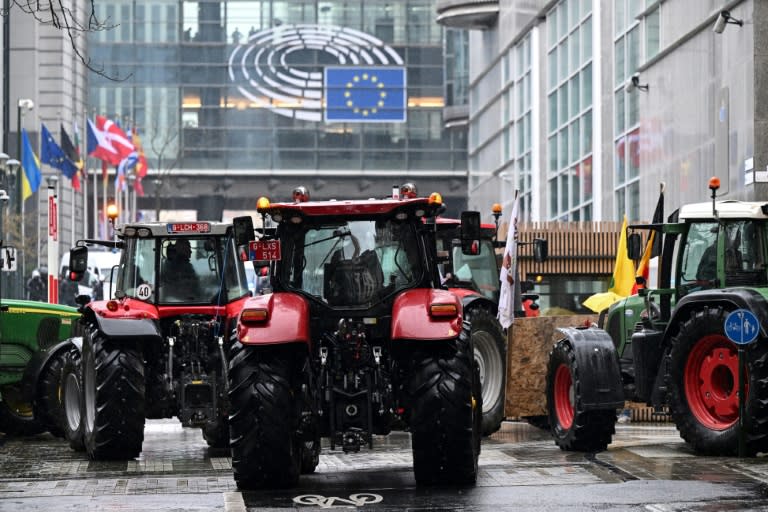 Manifestation d'agriculteurs devant le Parlement européen, le 26 février 2024 à Bruxelles (JOHN THYS)