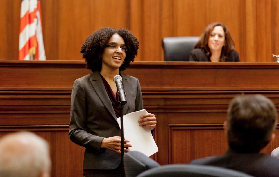 Leondra Kruger addresses the Commission of Judicial Appointments during her confirmation hearing to the California Supreme Court in San Francisco in 2014.