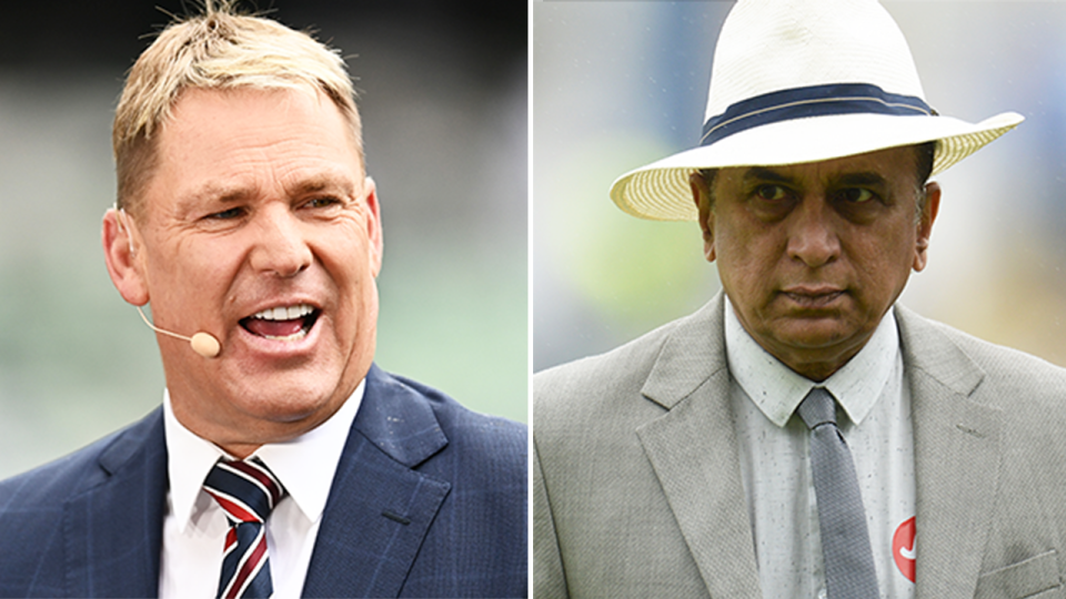 Sunil Gavaskar (pictured right) during commentary and (pictured left) Shane Warne during Fox Sports commentary.