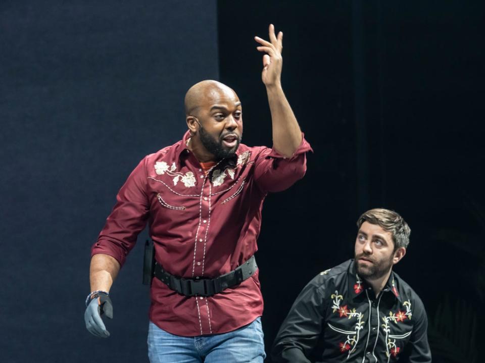 Ken Nwosu and James Corrigan in ‘White Noise’ at The Bridge Theatre, London (Johan Persson)