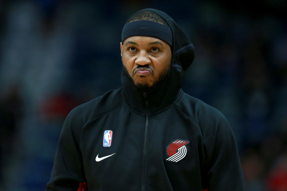 Carmelo Anthony has scored 28 points on 29 shots for the Blazers. (Sean Gardner/Getty Images)