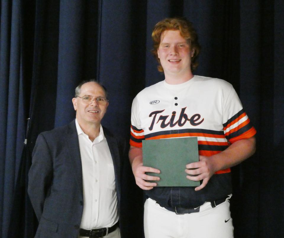 Pontiac Township High School hosted its annual Awards Night on May 11. Among the awards presented to PTHS seniors was the World Class Mediacom Scholarship that was presented by Dan Stuhr to Peyton Cheek.