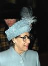<p>Princess Margaret visits the Mary Hare Grammar School in Newbury, Berkshire, wearing large circular glasses with her pale blue ensemble.</p>