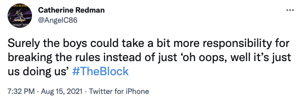 Tweet about The Block