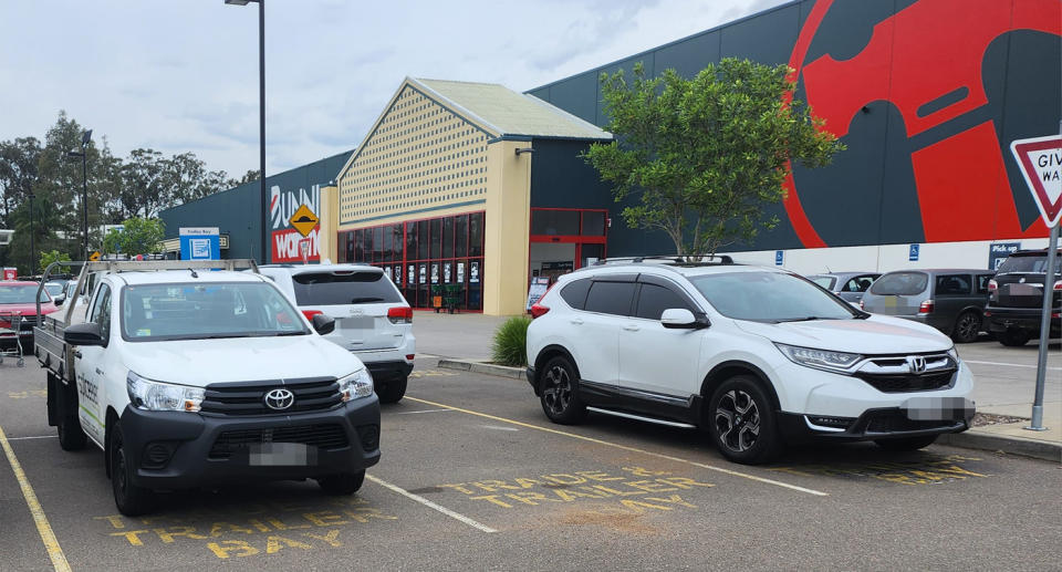 Bunnings trade trailer spaces in car park 