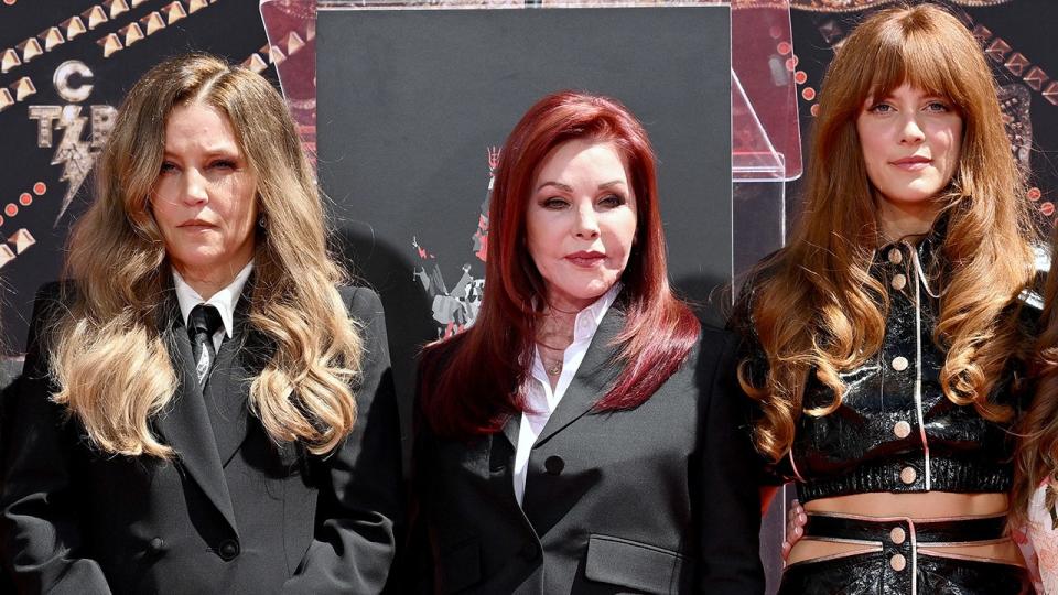 Lisa Marie Presley, Priscilla Presley and Riley Keough wear black ensembles at handprint ceremony in Hollywood