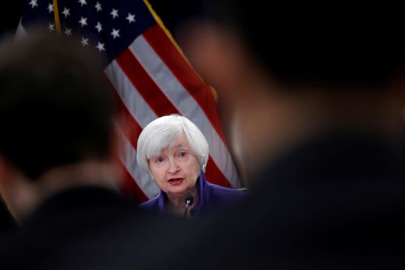 FILE PHOTO: Yellen holds a news conference in Washington