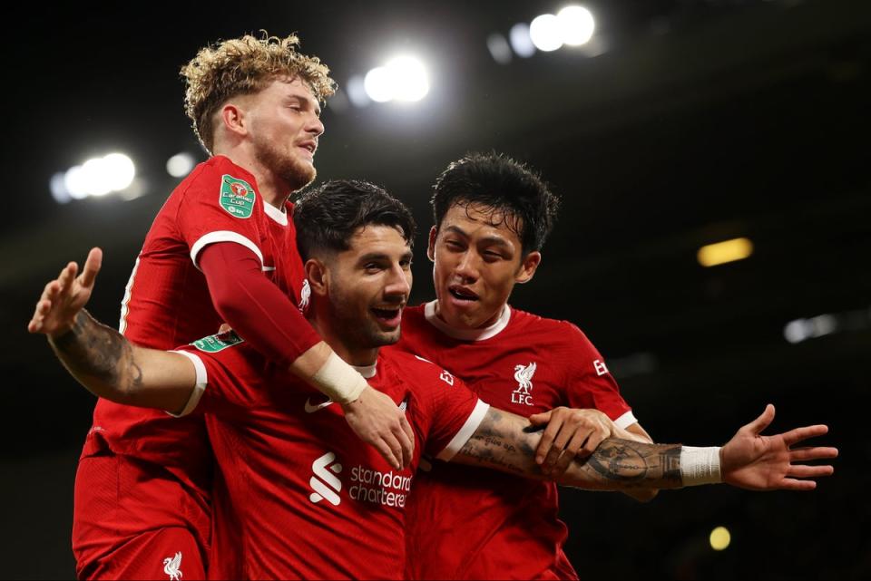 Stunner: Dominik Szoboszlai celebrates put Liverpool into the lead  (Getty Images)