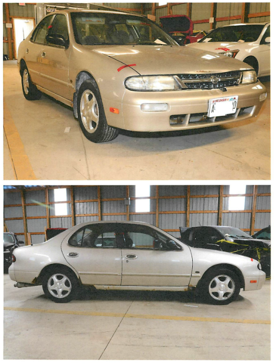 Police ask public to search security footage on Feb. 19 for a 1997 four-door Nissan Altima, biege in color, bearing Wisconsin registration beginning with "A" and end with "0."