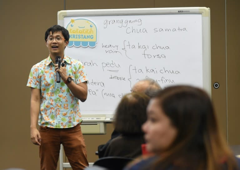 The students learning Kristang -- spoken in parts of the Malaysian city of Malacca as well as Singapore -- attend Kevin Martens Wong's classes three times a week