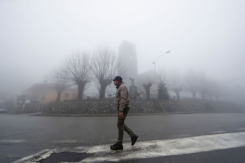 Kobe Bryant's childhood friend Michele Rotella walks in the streets where the basketball star used to live as a child in Cireglio