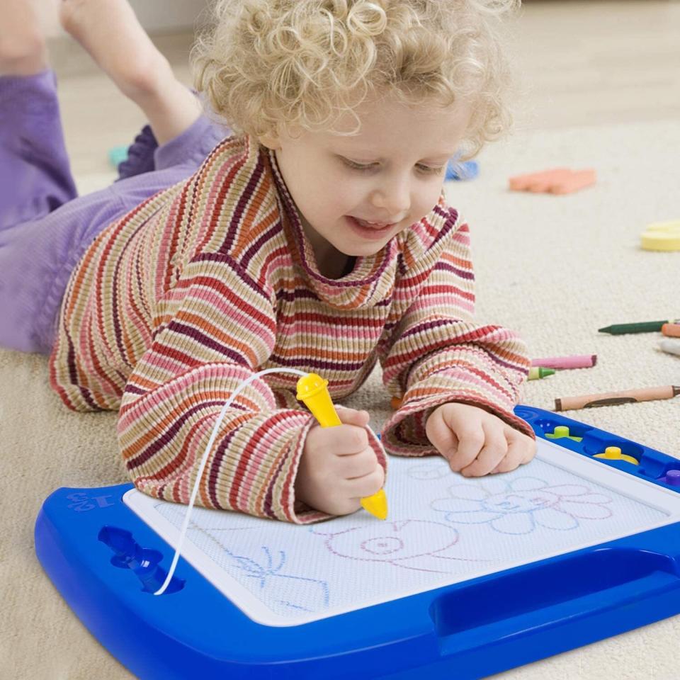 It features four color options, eight color zones and three geometric stamps.<br /><br /><i>For ages 3+ years<br /><br /></i><strong><a href="https://www.amazon.com/SGILE-Magnetic-Non-Toxic-Sketching-Development/dp/B073F9H93D?&amp;linkCode=ll1&amp;tag=huffpost-bfsyndication-20&amp;linkId=8f45e4dbefb1f46797018ec2920184e6&amp;language=en_US&amp;ref_=as_li_ss_tl" target="_blank" rel="noopener noreferrer">Get it from Amazon for $19.99 (available in three colors).</a></strong>