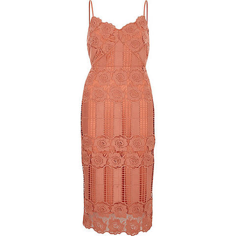 Peach pink lace bodycon dress, £60