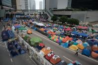 View of one of the pro-democracy protest camps in the Admiralty district of Hong Kong, on October 24, 2014