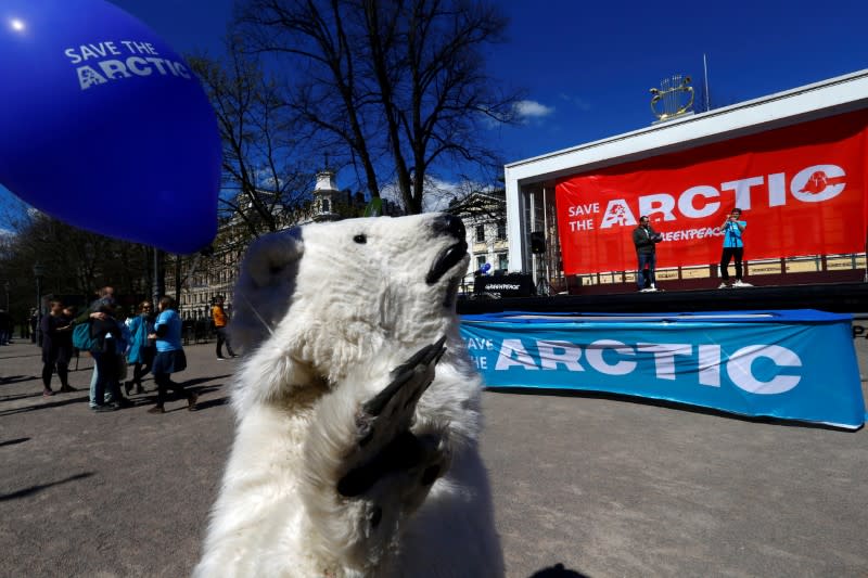 FILE PHOTO: Greenpeace activists campaign for the Arctic in Helsinki
