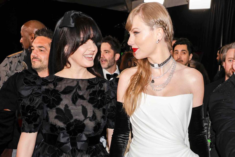 <p>Francis Specker/CBS via Getty</p> Lana Del Rey and Taylor Swift at 2024 Grammys