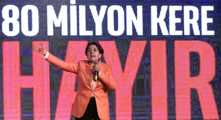 A capable orator who sports a henna tattoo of the Turkish flag on the inside of her hand, Aksener has been holding rallies nationwide with the slogan: "80 million times no" referring to the country's population