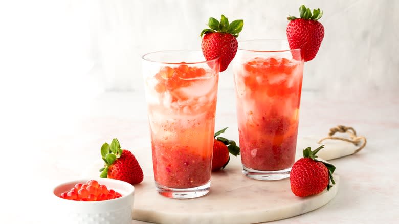 Strawberry Spritz with red boba beads