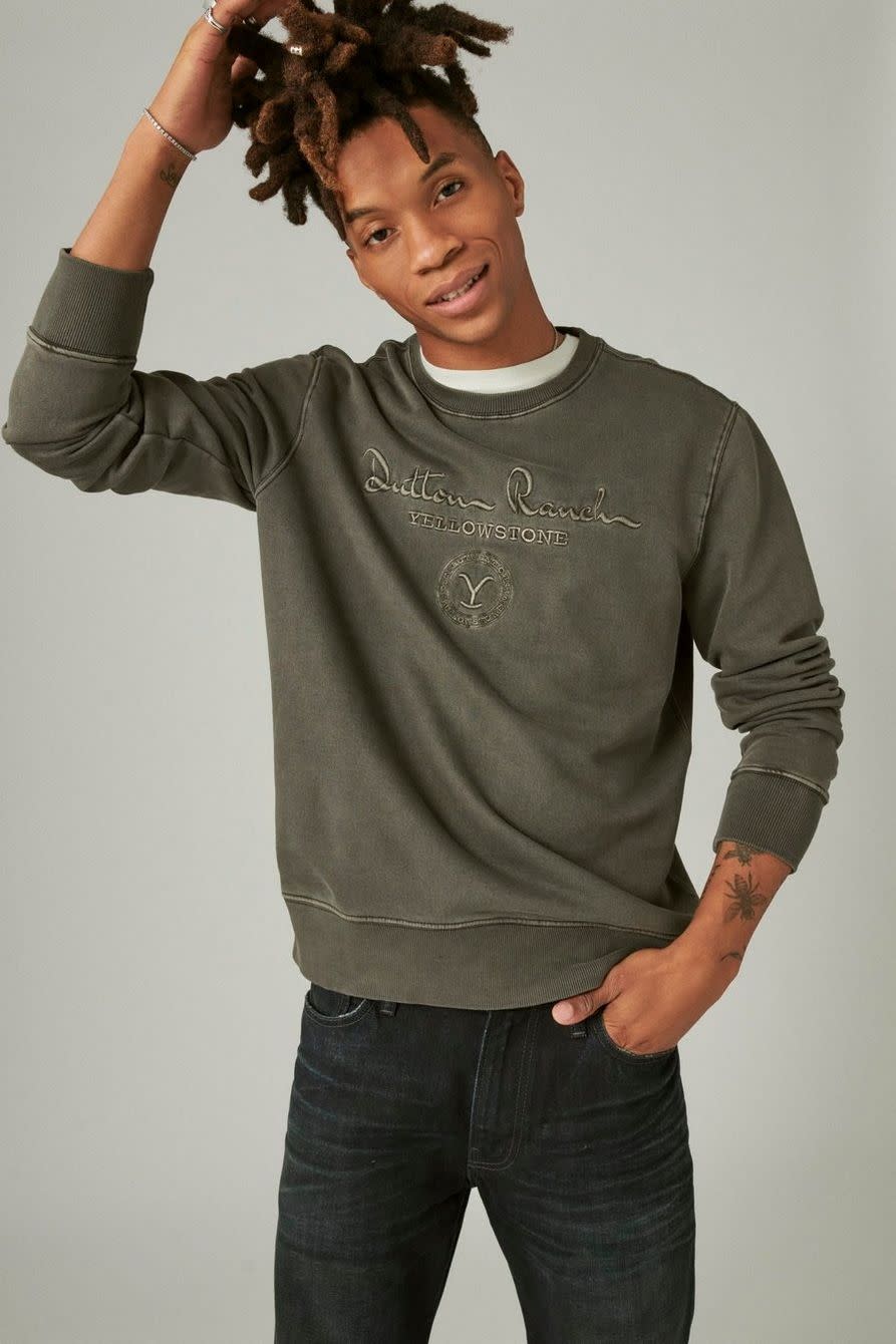<p>luckybrand.com</p><p><strong>$62.65</strong></p><p><a href="https://go.redirectingat.com?id=74968X1596630&url=https%3A%2F%2Fwww.luckybrand.com%2Fyellowstone-dutton-ranch-crew-neck-sweatshirt%2F7M72265.html%23uuid%3D698b2d70f5d538bcddfa45ccb6&sref=https%3A%2F%2Fwww.countryliving.com%2Fshopping%2Fgifts%2Fg38191511%2Fbest-yellowstone-gifts%2F" rel="nofollow noopener" target="_blank" data-ylk="slk:Shop Now" class="link ">Shop Now</a></p><p>This comfy sweatshirt from the new Lucky x Yellowstone collab is our new Sunday uniform.</p>