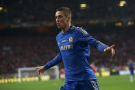 <p>Fernando Torres of Chelsea celebrates his goal.</p>