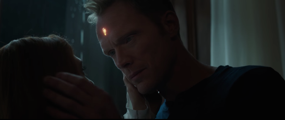 Paul Bettany’s Vision shares a romantic moment with Scarlet Witch (Elizabeth Olsen)