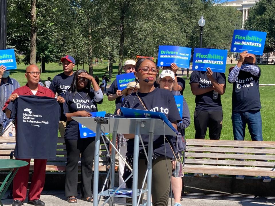 Vennetia Prevost of Jamaica Plain backs the ballot measure that would guarantee she remains as an independent contractor rather than be classified as an employee when she drivers for the ride-share apps.