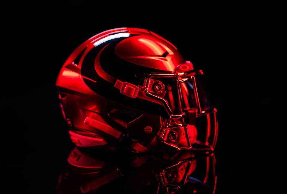 The Houston Texans' new bull-inspired alternate helmet with chrome facemask.