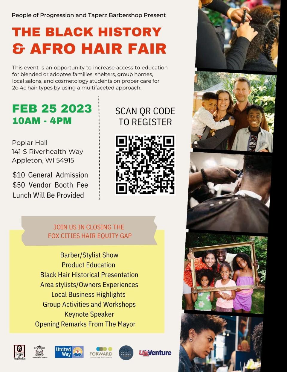 People of Progression and Taperz Barbershop are hosting Appleton's first Afro Hair Fair 10 a.m. Feb. 25 at Poplar Hall.