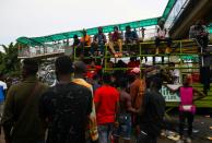 Demonstrators gather on the street to protest against alleged police brutality in Lagos