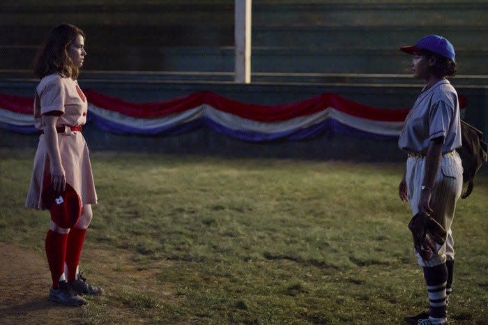 Abbi Jacobson (Carson) and Chanté Adams (Max) star in the Amazon Prime Video series based on the Rockford Peaches called "A League of Their Own" streaming Aug. 12. The city of Rockford will host a free screening of the event on Saturday at the Coronado Performing Arts Center.