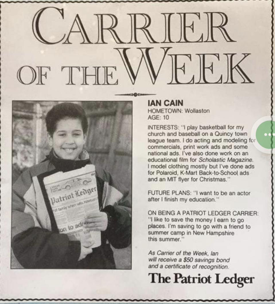 Ian Cain was named The Patriot Ledger's Carrier of the Week at age 10.