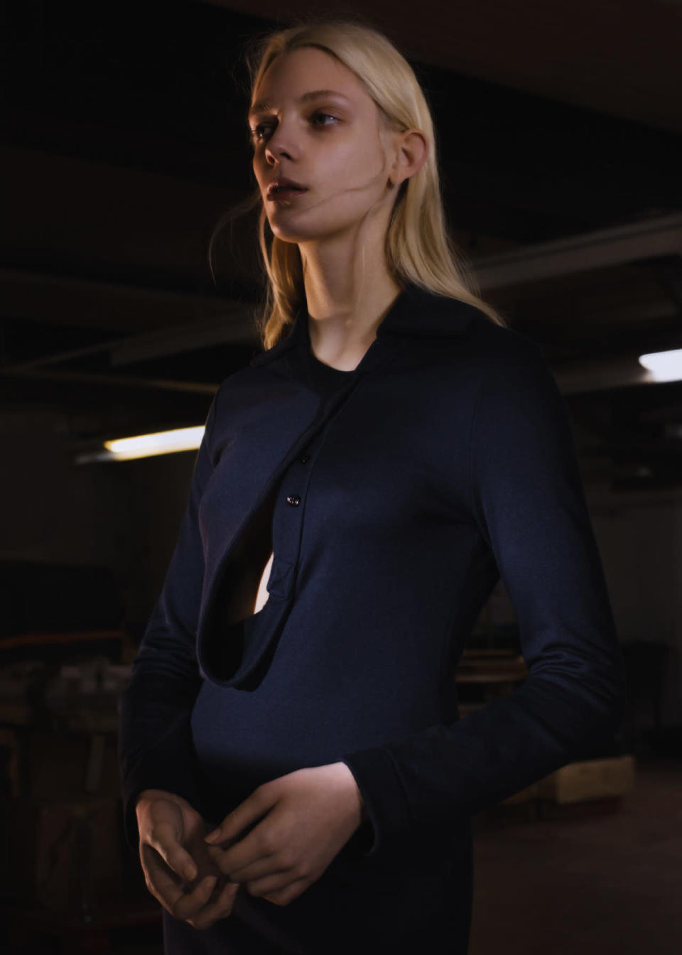 Atlein’s jersey dress with deconstructed button details