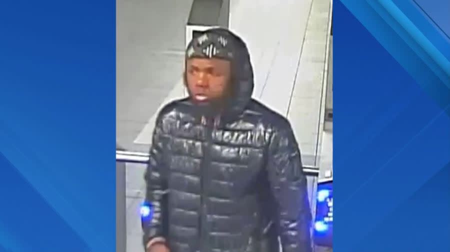 Authorities are searching for the suspect pictured who allegedly punched a man on a subway train in Brooklyn on March 30, 2024, according to police.