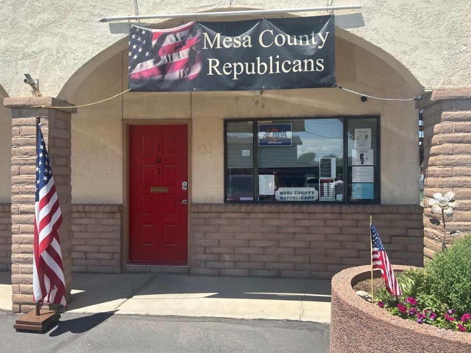 There is infighting within the Colorado state GOP – mirroring national trends – with splits between old-guard establishment Republicans and grassroots, MAGA supporters; at the Mesa County offices in Grand Junction, Trump paraphernalia is overwhelmingly on display (Sheila Flynn)