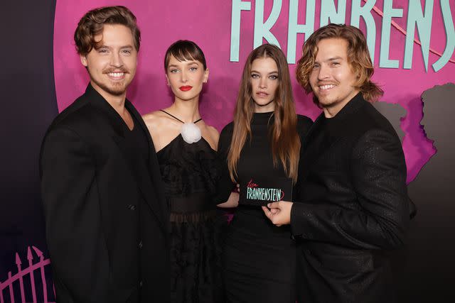 <p>Eric Charbonneau/Getty Images</p> Cole Sprouse, Ari Fournier, Barbara Palvin and Dylan Sprouse attend the Los Angeles premiere of 'Lisa Frankenstein'