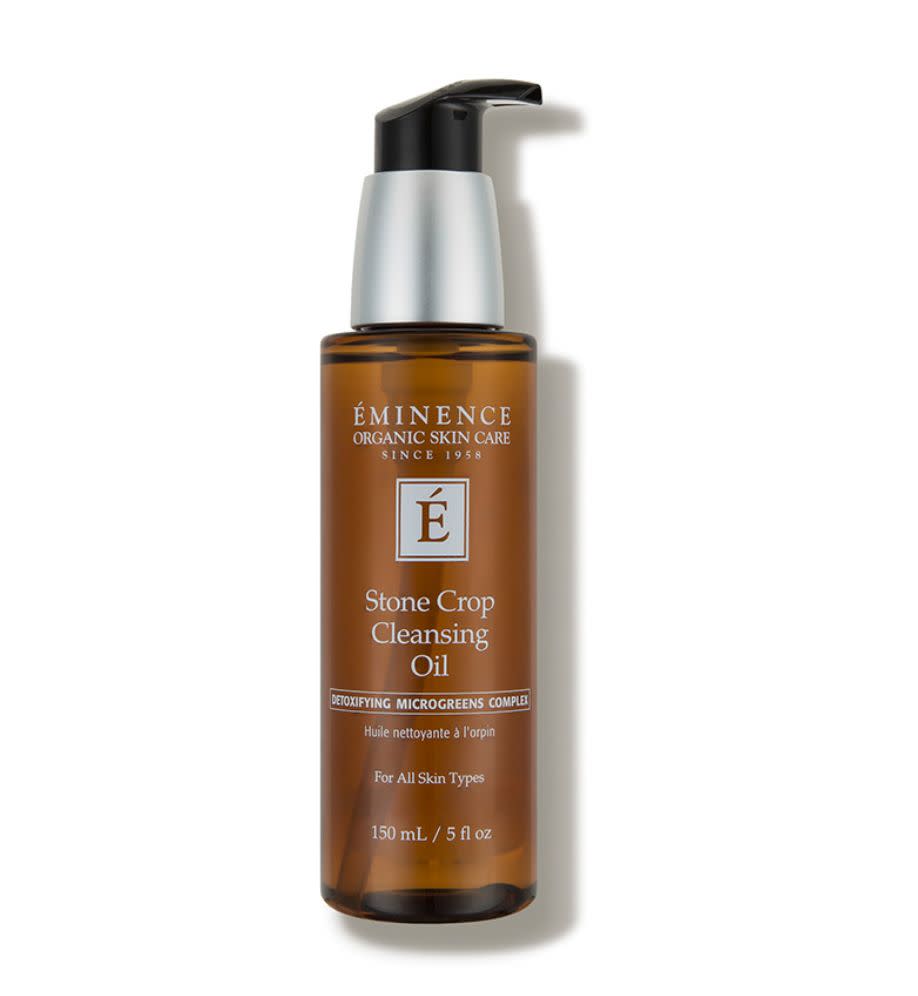 "Using an oil-based cleanser (<a href="https://fave.co/2AlVPdy" target="_blank" rel="noopener noreferrer">Eminence Stone Crop Cleansing Oil</a>) or balm dissolves makeup and gets down into the pores to help loosen up sebum, all without disrupting the skin's delicate lipid barrier." <strong>&mdash; Mustapich at Facehaus. </strong><a href="https://fave.co/2AlVPdy" target="_blank" rel="noopener noreferrer">Find it for $52 at Dermstore</a>.