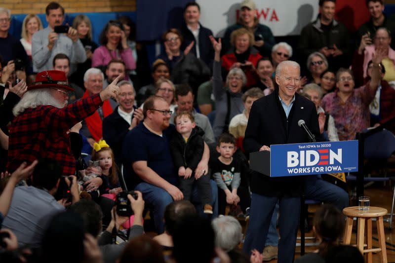 Democratic 2020 U.S. presidential candidate and former Vice President Joe Biden speaks during a campaign event in Cedar Rapids, Iowa, U.S.