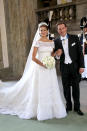 <p> Valentino is a popular wedding dress designer amongst royals, with Princess Madeleine of Sweden also choosing the designer for her nuptials to Christopher O’Neil in June 2013. The Princess’s dress allegedly cost US $225,000 – the off-the-shoulder upper half of the gown included beautiful ivory Chantilly lace which also extended as an overlay from the waist, over top of the silk skirt which included a six metre train. </p>