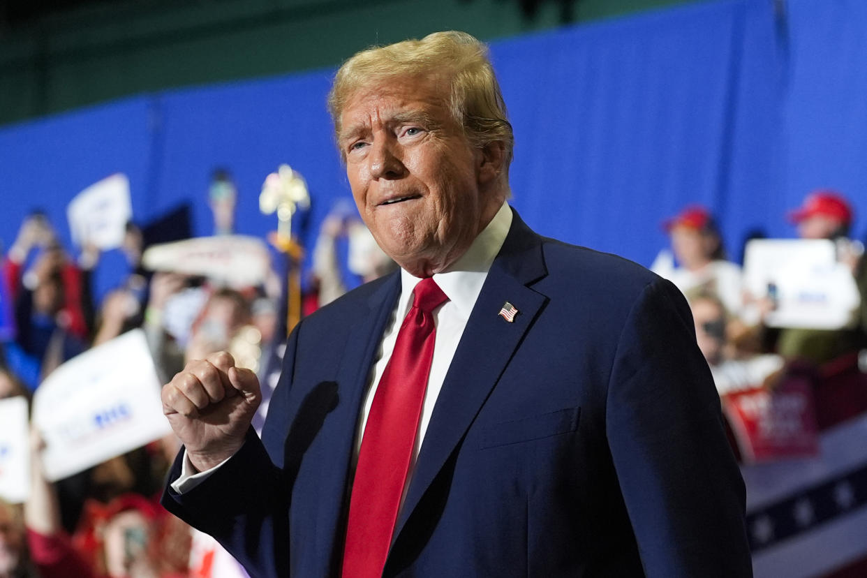 Donald Trump arrives for a campaign rally in Greensboro on Saturday.