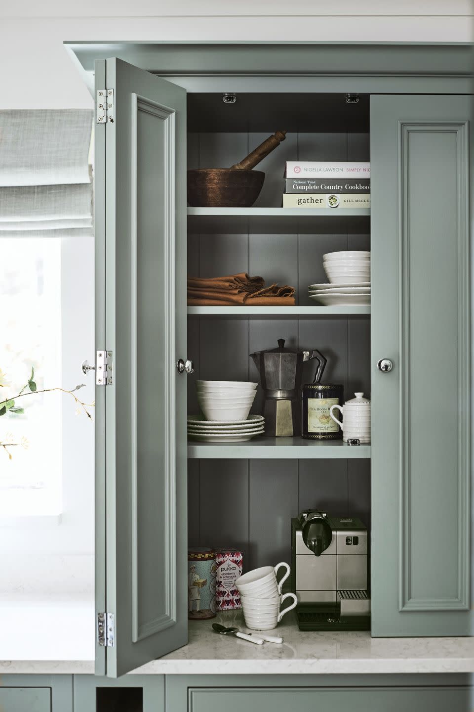 neptune kitchen makeover sage green worktops country style