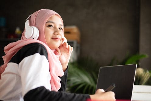 <span class="caption">You might be daydreaming, but your brain is hard at work.</span> <span class="attribution"><a class="link " href="https://www.shutterstock.com/image-photo/muslim-woman-holding-pen-handput-wireless-1503771215?src=AqmA4eYQgoN-AJNsjbJ_1A-4-27" rel="nofollow noopener" target="_blank" data-ylk="slk:February_Love/Shutterstock.;elm:context_link;itc:0;sec:content-canvas">February_Love/Shutterstock.</a></span>